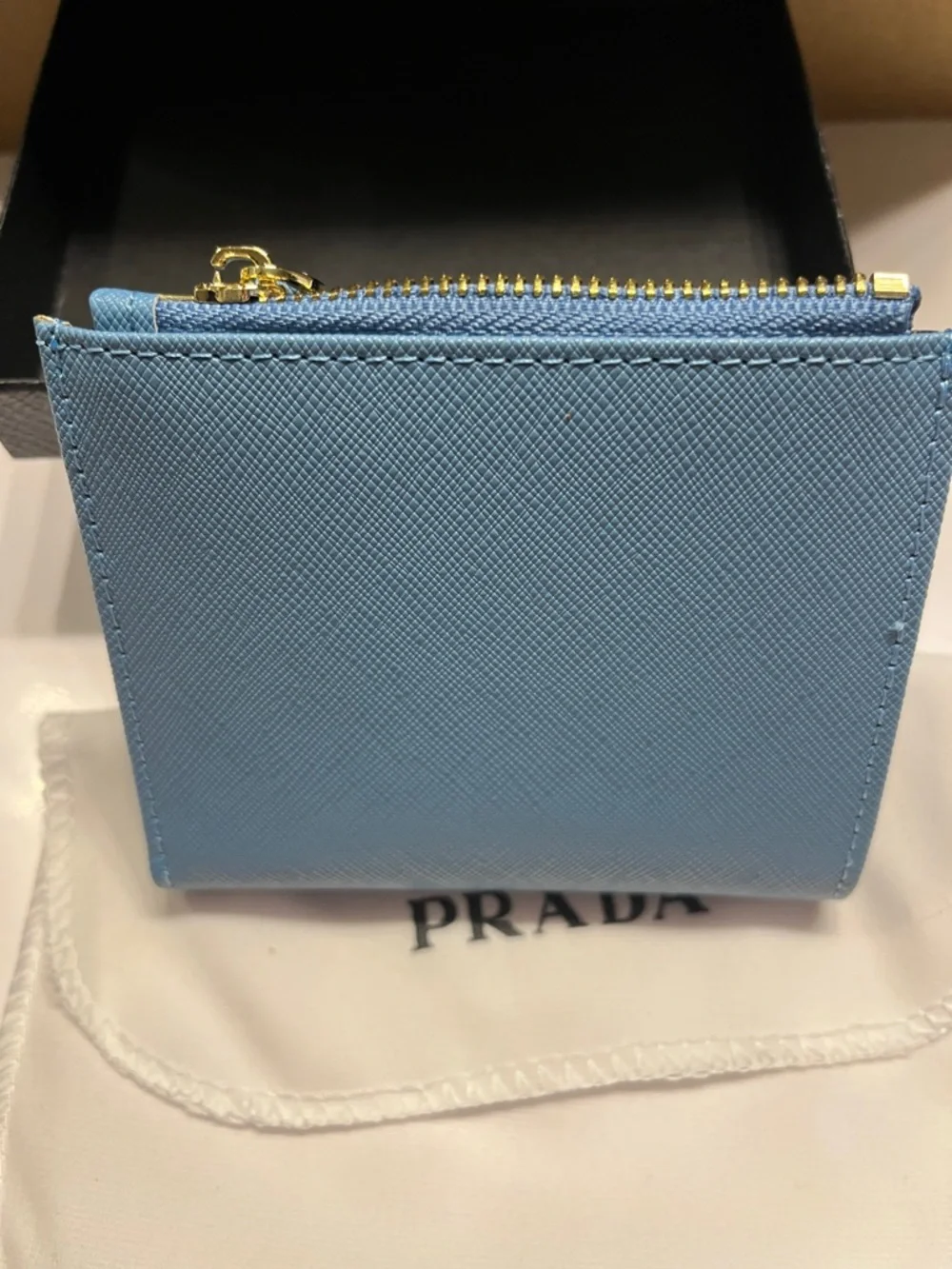 NWOT Authentic Prada Light Blue Saffiano Leather Card Case with Zip Pocket. OBO - Picture 7 of 10